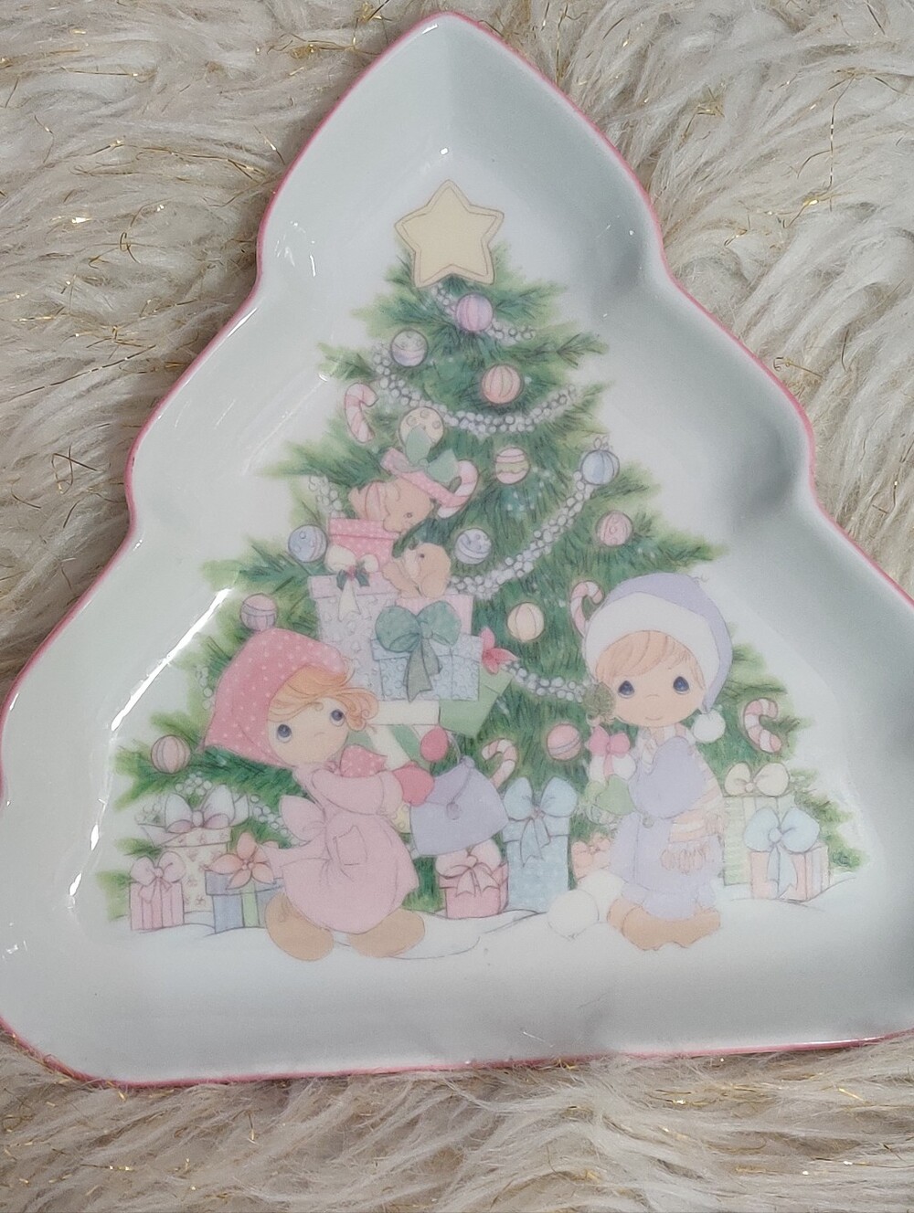 Vintage Enesco Precious Moments Christmas Tree Dish 1992 Plate 90s Holiday Decor